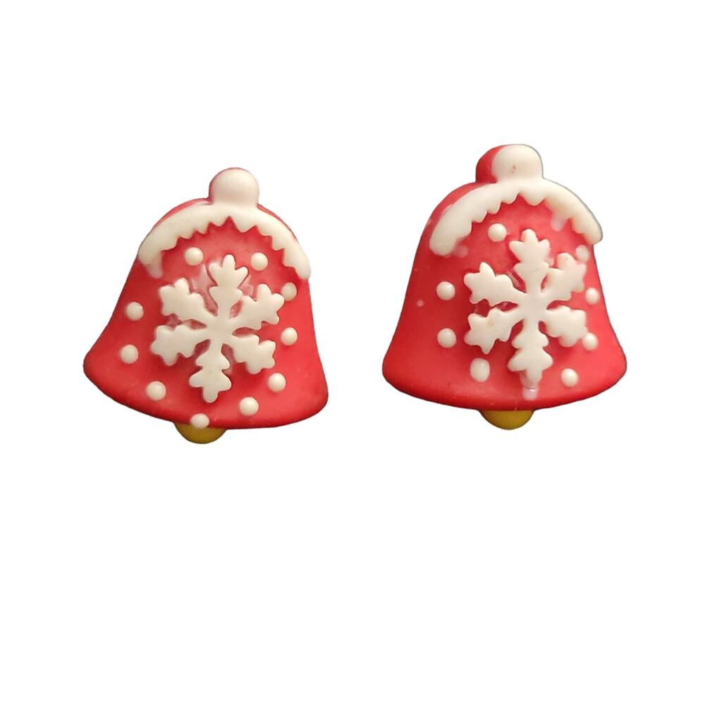 Christmas season festive holiday bell  earrings, red with white snowflakes